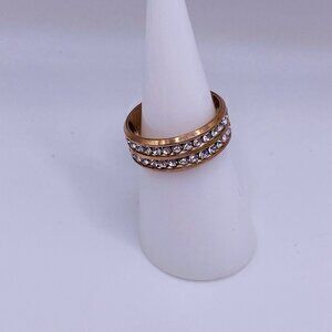 Rhinestone Gold Tone Wide Band Ring Size 7